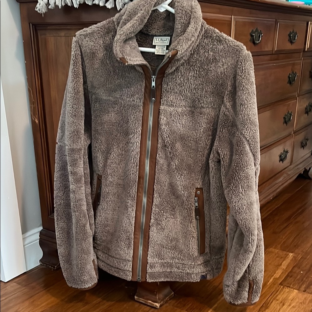LL Bean Cozy Brown Fleece Jacket, medium